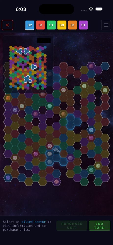 Hex battle with the live mini-map on a medium map
