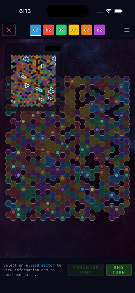 Large-scale hex battle across dozens of sectors